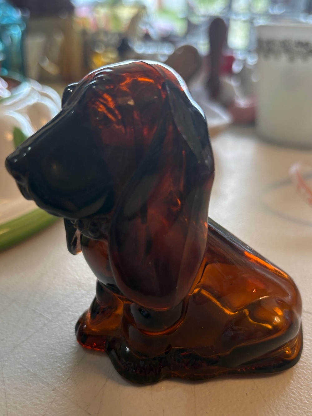 Vintage Avon Glass Dog Figurine - Amber Brown Decorative Basset Hound